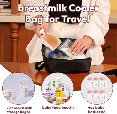 حقيبة سفر مبردة لحليب الأم من NCVI، حقيبة تبريد صغيرة محمولة لحليب الثدي وزجاجة الطفل/الطعام، حقيبة تبريد معزولة ومقاومة للماء مع عبوتين من الثلج، مناسبة للسفر وفي الهواء الطلق والرعاية النهارية in Kuwait