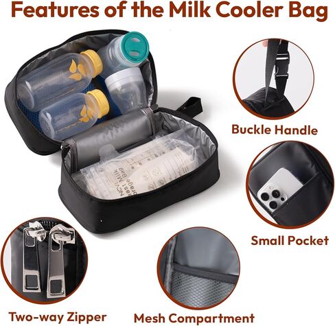 حقيبة سفر مبردة لحليب الأم من NCVI، حقيبة تبريد صغيرة محمولة لحليب الثدي وزجاجة الطفل/الطعام، حقيبة تبريد معزولة ومقاومة للماء مع عبوتين من الثلج، مناسبة للسفر وفي الهواء الطلق والرعاية النهارية in Kuwait