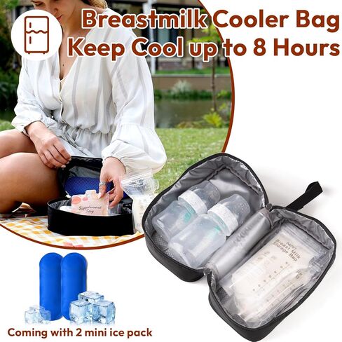 حقيبة سفر مبردة لحليب الأم من NCVI، حقيبة تبريد صغيرة محمولة لحليب الثدي وزجاجة الطفل/الطعام، حقيبة تبريد معزولة ومقاومة للماء مع عبوتين من الثلج، مناسبة للسفر وفي الهواء الطلق والرعاية النهارية in Kuwait