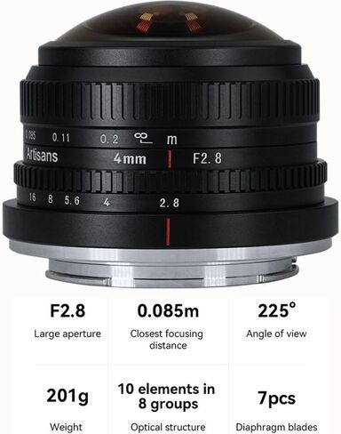 7artisans 4mm F2.8 Fisheye Lens,APS-C Ultra Wide Angle Camera Lens for M4/3 Mount Cameras EPM1 EPM2 EPL1 EPL2 EPL7 EPL9 E-M1 E-M5 E-M10 E-Pen-P G1 G2 G3 GX7 GX8 GM5 GM10 GH3 GH5 in Saudi Arabia