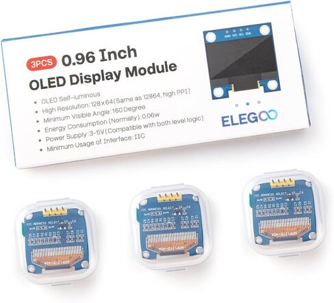 ELEGOO 3PCS 0.96 Inch OLED Display Screen Module Compact Self-Luminous Mini Screens for Arduino Projects in Saudi Arabia