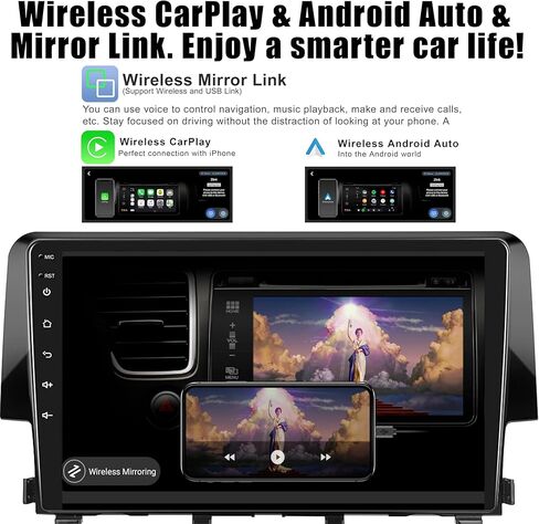 ستيريو سيارة لهوندا سيفيك 2016-2021 8 Core 4+32G مع CarPlay Android Auto، 9 بوصة IPS شاشة لمس بلوتوث مشغل راديو السيارة مع كاميرا احتياطية، AM/FM/RDS، AUX، DSP، SWC، HiFi in Kuwait