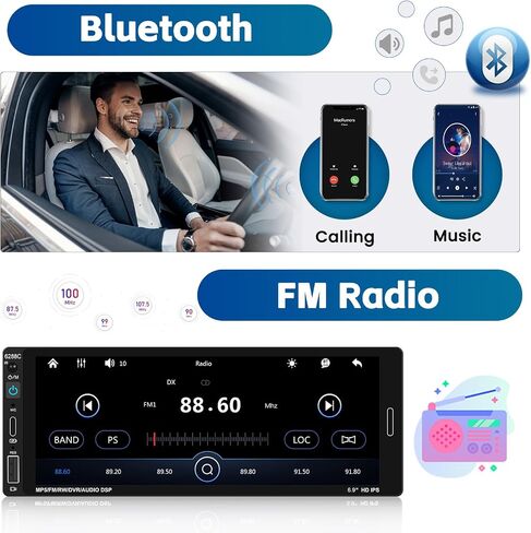 Hikity 6.9 بوصة Carplay Car Stereo Single Din Car Radio Android Auto، HD شاشة تعمل باللمس مع بلوتوث 5.0 التحكم الصوتي مرآة وصلة FM RDS EQ SWC، جهاز استقبال صوت السيارة مع USB/SWC/MIC/AUX-in in Saudi Arabia