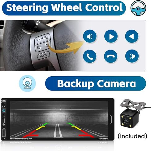 Hikity 6.9 بوصة Carplay Car Stereo Single Din Car Radio Android Auto، HD شاشة تعمل باللمس مع بلوتوث 5.0 التحكم الصوتي مرآة وصلة FM RDS EQ SWC، جهاز استقبال صوت السيارة مع USB/SWC/MIC/AUX-in in Saudi Arabia