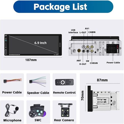 Hikity 6.9 بوصة Carplay Car Stereo Single Din Car Radio Android Auto، HD شاشة تعمل باللمس مع بلوتوث 5.0 التحكم الصوتي مرآة وصلة FM RDS EQ SWC، جهاز استقبال صوت السيارة مع USB/SWC/MIC/AUX-in in Saudi Arabia