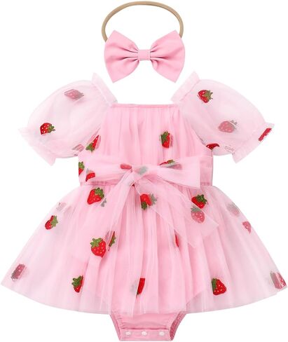 IBTOM CASTLE Baby Girl Romper Dress Princess Floral First Birthday Cake Smash Outfit Tutu Dress Bodysuit Set with Headband in Saudi Arabia