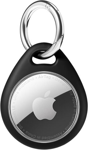 Airtag Holder Air Tag Case with 2 Keychains, Waterproof TPU Shell Protective Case with Metal Keychain 304 Stainless Steel Key Ring Clip, Airtag Accessories for GPS Item Finder Tracker, Black in Saudi Arabia