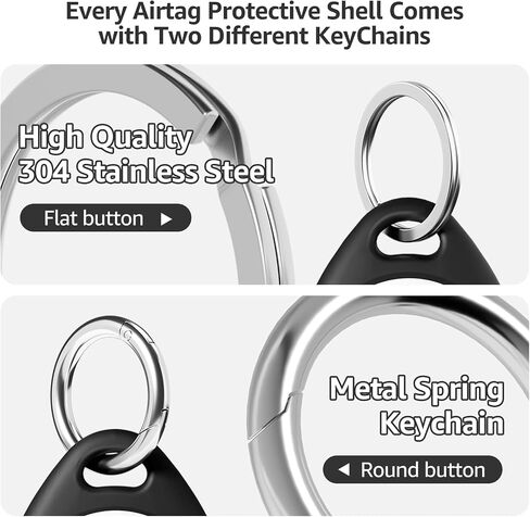 Airtag Holder Air Tag Case with 2 Keychains, Waterproof TPU Shell Protective Case with Metal Keychain 304 Stainless Steel Key Ring Clip, Airtag Accessories for GPS Item Finder Tracker, Black in Saudi Arabia