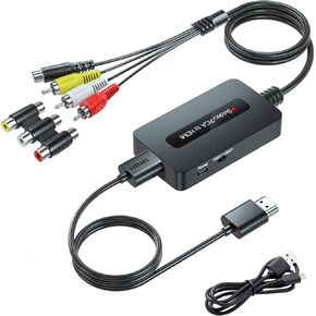 RCA Svideo to HDMI Converter with RCA Cable + Svideo Cable + HDMI Cable, CVBS Composite AV to HDMI Converter, RCA Svideo HDMI Adapter