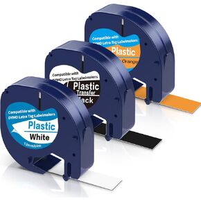 3 X Plastic Colored Tape Replacement for DYMO Label Maker Refillss, Compatible with DYMO Letratag Refills 1/2 for Letra Tag LT-100T LT-100H QX50 XR