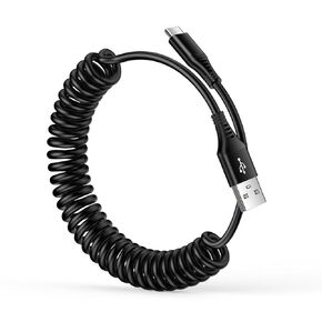 USB to Type C Coiled Cable 6FT for Samsung Galaxy S24 Ultra S23 S22 S21 FE A15 A14 A55 A53,Google Pixel 8A 8 7 Pro 7A 6A,iPhone 15 Pro Max/Plus,USB C Auto Retractable Car Charger Fast Charging Cord