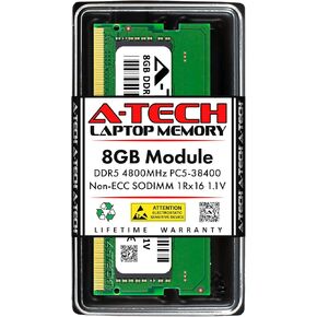 A-Tech 8GB RAM Replacement for CT8G48C40S5 | DDR5 4800MHz PC5-38400 CL40 SODIMM 1Rx16 1.1V Non-ECC SO-DIMM 262-Pin Laptop, Notebook Memory Module
