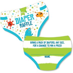 Big Dot of Happiness Monster Bash - Diaper Shaped Raffle Ticket Inserts - Little Monster Baby Shower Activities - Diaper Raffle Game - Set of 24