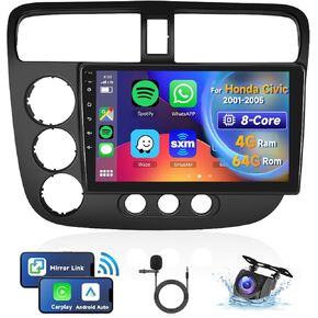 [8 CORE 4G+64G] راديو سيارة لهوندا سيفيك 2001-2005 مع Carplay لاسلكي/Android Auto، 9 بوصة Android 13 IPS شاشة تعمل باللمس ستيريو سيارة، بلوتوث، GPS Navi، WiFi، SWC، DSP + كاميرا احتياطية
