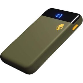 Skullcandy Stash Mini Portable Charger, 5000mAh Power Bank with 12W USB A Charging Port and 12W USB C Charging Port, Bonus USB A to Micro USB / Type C Dual Charging Cable - Moss