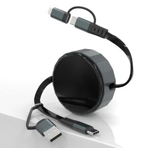 Retractable USB C Lightning Cable for iPhone iPad Samsung - 60W Retractable Phone Charger[MFi Certified], Apple Carplay & Android Auto USB C Fast Charging Cable with USB C/A Port for Car