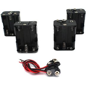 4Set 6 x AA Thicken Battery Holder and T Type Wired Battery Clip Standard Snap Connector