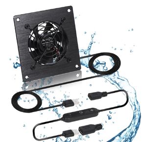 USB 120MM Cabinet Fan 5V Quiet Cooling Fan DC 12V IPX5 Waterproof Fan System 6" with 10 Speed Control, for Home Theater AV Cabinet,Server Cabinet,dog kennels,Greenhouse Cooling