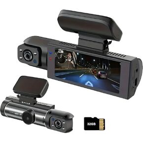 1080P Dual Camera Dash Cam for Cars, Driving Recorder with IR Night Vision, Loop Recording, Wide Angle Lens - 3.16 Inch IPS Screen,Parking Mode, Car Camera with 32GB TF Card in Kuwait