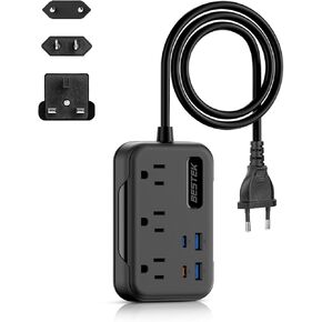 BESTEK European Travel Plug Adapter: UK Travel Plug Adapter - US to UK Plug Adapter with 20W USB C Charger - 3 AC Outlets, 4 USB Ports (2 USB C), for Travel Cruise Ship Home, 2.6ft