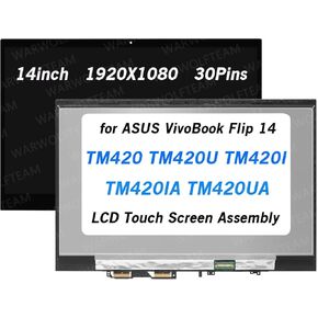 NV140FHM-N49 V8.7 14in 30Pins FHD LCD LED Replacement for ASUS VivoBook Flip 14 TM420 TM420U TM420UA Display Touch Screen Digitizer Assembly with Bezel 90NB0U21-R20010