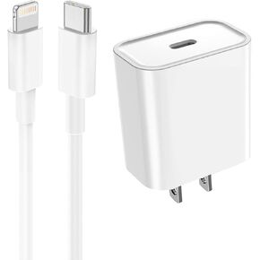 20W Fast USB Type C Wall Charger with 6.6 Feet Cable Cord Compatible with iPhone 14 Max Pro/14 Pro/14 Plus/14/13/12/11/XS/XR/X/8/7/6/5/SE/5c iPad Pro/Mini/Air Airpods (1-Pack)