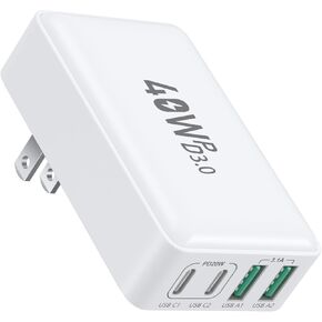 USB C Wall Charger Flat, OKRAY 40W 4-Port QC+PD3.0 Slim USB-C Fast Charging Block with Foldable Plug, Multiport Portable Power Adapter Compatible for iPhone 15/14/13/12/11/iPad, Samsung GalaxyS23 Note