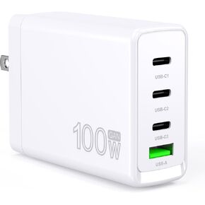 100W USB C Charger 4 Port Type C Charger GaN Fast Wall Charger Power Adapter Compatible with MacBook Pro/Air iPad iPhone15/14/13/12 Pro Max Lenovo Asus Dell XPS HP Galaxy S23/S22