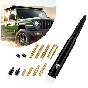 1 PC Car Bullet Antenna, Tusk Skeleton Technology Metal Texture Personalized Antenna, Signal Receiving Modification Accessories, Compatible with Ford F150 Wrangler Jeep Chevrolet (Black)