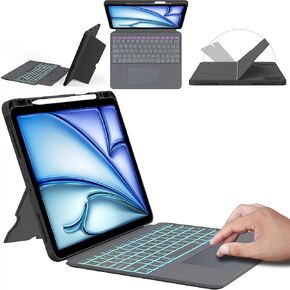 for iPad Air 13 inch (M2) 2024 & iPad Pro 12.9 inch (3rd, 4th, 5th, 6th Gen) Case with Detachable Keyboard - 7 Color Backlit, Smart Touchpad, Multi-Angle Stand Keyboard Case with iPad Pencil Holder
