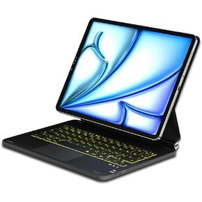 حافظة لوحة مفاتيح مغناطيسية لجهاز iPad Air 11 بوصة (M2) 2024 وiPad Pro 11 بوصة (الجيل الرابع/الثالث/الثاني/الأول)، لوحة تتبع متعددة اللمس، حامل ناتئ عائم، لوحة مفاتيح لاسلكية بإضاءة خلفية - 11 بوصة أسود
