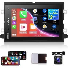 [2G+64G] Car Radio for Ford F150 F250 F350 Fusion Edge Explorer, 7 inch Touch Screen Android 13 F-150 Stereo, Carplay/Android Auto/Bluetooth/SWC/EQ Audio/1080P