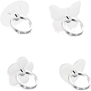 4 Pcs Clear Rhinestone Cell Phone Ring Holder Bling Cell Phone Ring Stand Holder Transparent Cell Phone Case Ring Holder 360 Rotation Metal Cell Phone Ring Holder Compatible with Phones Tablets Case