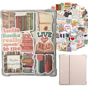Hand-Strap Clear Case with 50 Sticker(Books Pattern) for 7" Kindle Oasis (10th Generation,2019 and 9th Generation,2017)，Thin Slim Lightweight Scratch Proof Silicone Rubber TPU,Transparent