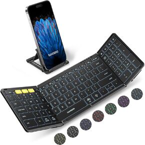 Foldable Bluetooth Keyboard with Numeric Keypad, Samsers Full-Size Wireless Folding Keyboard with Backlight, Portable Travel Keyboard for iOS Android Windows Mac OS, Support 3 Device(BT5.1 x 3), Black