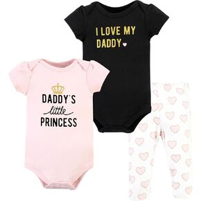 Hudson Baby Unisex Baby Cotton Bodysuit and Pant Set, Daddys Little Princess Short Sleeve, 6-9 Months