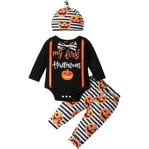 Newborn My First Halloween Baby Boy Outfit Bow tie Pumpkin Onesies Infant Halloween Clothes Pants Set