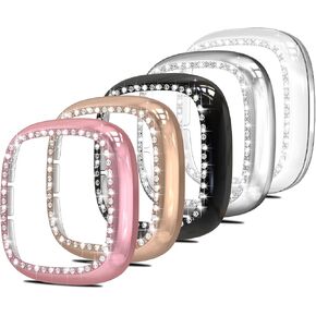 Simpeak 5-Pack Bling Case Compatible with Fitbit Versa 3 ONLY, Crystals Protector Back Cover Bumper Replacement for Fitbit Versa 3 Smartwatch, Women Rose Gold/Rose Pink/Black/Silver/Clear (No Screen)