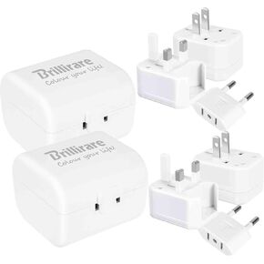 2 Pack Travel Plug Adapter International, Universal Power Adapter Worldwide, All in One Travel Essentials Perfect for European US, EU, UK, AU 160 Countries, White