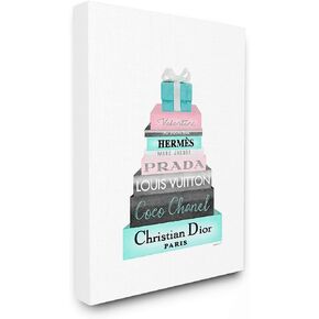 The Stupell Home Décor Collection High Fashion Bookstack Pink with Blue Box and Bow Framed Giclee Texturized Art, 11 x 14, Multi-Color