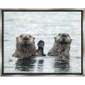 Stupell Industries Peeking Otters in Water Framed Floater Canvas Wall Art by Donna Bourdon