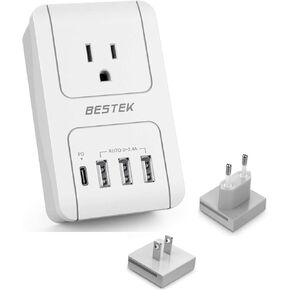 BESTEK International Travel Adapter, 3000W Converter Travel Adapter for Hair Dryer, Curling Iron USB Travel Wall Charger with Worldwide Wall Plugs for US, EU(PD35W,1004, White)