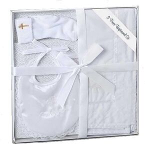 Roman White 3 Pc Baptism Gift Set with Bib/Blanket/Socks