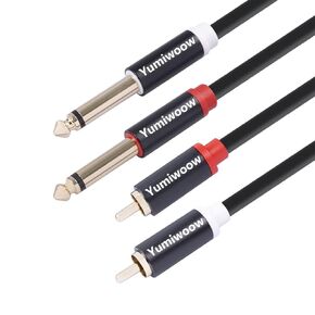 Dual 1/4 inch TS to Dual RCA Stereo Audio Interconnect Cable, Gold Plated Copper Shell Heavy Duty 2X 6.35mm 1/4 inch Male TS to 2 RCA Male Adapter Cable, 5 Feet