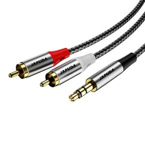 RCA to 3.5mm Aux Cable, Headphone Male to Male Jack Adapter Nylon Braided 1/8 to RCA Audio Y Splitter Gold-Plated for Smartphones, MP3, Tablets, Speakers, Echo Dot, Home Theater, HDTV, 6.6FT/2M