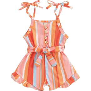 Kids Baby Girl Summer Clothes Spaghetti Straps Rainbow Print Romper Floral Jumpsuit with Belt Boho Outfits