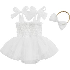 CIYCUIT Newborn Baby Girl Clothes 0 3 6 12 18 Months Sleeveless Lace Romper Dress with Headband