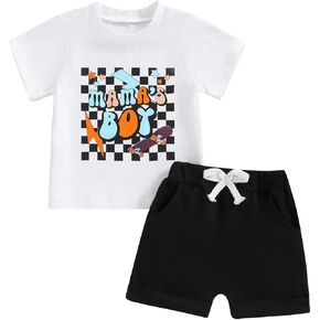 Infant Baby Boy Summer Clothes Letter Print Short Sleeve T Shirt Top Stretch Rolled Shorts Cute Newborn Toddler Outfits