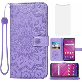 Asuwish Phone Case for Alcatel Lumos (DALN5023) / Axel (5004R) Wallet with Tempered Glass Screen Protector and Sunflower Leather Slim Flip Cover Card Holder Stand Cell Accessories Axle Women Men Gray