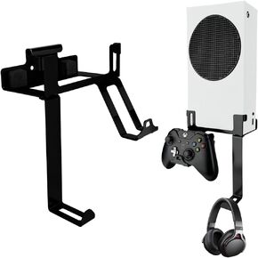 Xbox Series S Wall Mount, Steel Wall Mount Stand for Xbox Series S with Detachable Controller & Headphone Holder Kit (Black)